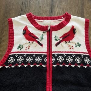 VINTAGE Christopher & Banks Holiday Knit Sweater Vest Womens Petite Medium